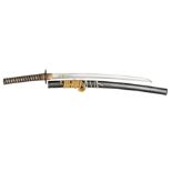 A Japanese sword Chisa Katana, 23½” with groove, shortened tang reads Iwani No Kami .... Gold dragon