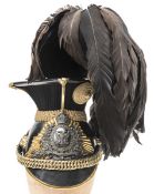 A post 1902 officer’s lance cap of the Lanarkshire Yeomanry, black leather skull, cloth sides,