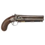 A very fine and rare French double barrelled over and under single trigger percussion blunderbuss