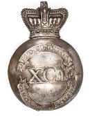 An officer’s 1816 (Regency) pattern shako badge of The 91st (Argyllshire) Regiment, bearing silver