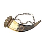 A 19th century Scottish Highland dress powder horn, of flattened form, elaborate panelled