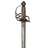 A 17th century English mortuary sword, straight single edged blade 34½”, with slender back fuller