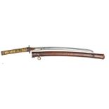 A Japanese sword Wakizashi, Shuto period, c 1660, polished blade 22” signed Bizen Osafune Zu