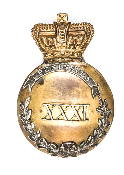 An officer’s 1816 (Regency) pattern shako badge of The 31st (Huntingdonshire) Regiment, silver