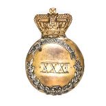 An officer’s 1816 (Regency) pattern shako badge of The 31st (Huntingdonshire) Regiment, silver