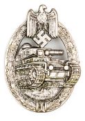 A Third Reich Panzer assault badge, of stamped out, silver plated construction, unmarked. VGC