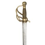 A horseman’s sword, straight double edged blade 26½”, with shallow fuller at forte on both sides,