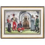 A well executed Crimean War watercolour by Colin Andrews, depicting participants in the war: left to