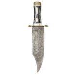 A massive Indian bowie knife, blade 12” in length and 3” across at forte, of traditional form with