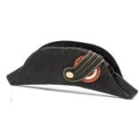 An Imperial German officer’s bicorn hat, black beaver body, triple corded lace loop on red/white/red