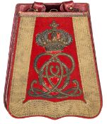 A Victorian officer’s full dress sabretache of the 7th Queen’s Own Hussars, scarlet cloth with