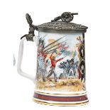 A Royal Doulton painted porcelain tankard “The Battle of Waterloo”, with 4 vignettes of leading