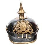 A Bavarian NCO’s pickelhaube, the officer quality plate secured by two bolts, the spike and spike