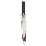 A Bowie knife, plain slightly swollen blade 9” (tip AF), marked “...bberson & Co” (unclear) at