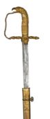 A United States Staff Officer’s sword, c 1820, straight fullered blade 30”, etched with eagle and
