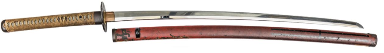 A large Japanese sword Koto Katana, blade 31½”, faintly signed “Bizen” in plain iron mounts of “
