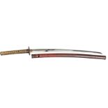 A large Japanese sword Koto Katana, blade 31½”, faintly signed “Bizen” in plain iron mounts of “