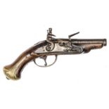 A French provincially made 60 bore flintlock travelling pistol, c 1760, 7½” overall, half