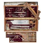 A very good WWI army surgeon’s field service case of instruments, the crimson velvet lined case with