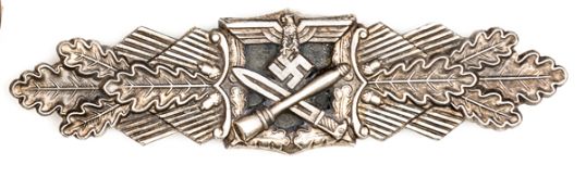 A Third Reich close combat clasp, silver plate finish with blued steel centre plate, marked on