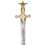 A good 18th century Indian sword tulwar, with damascened hilt, curved blade 30½”, triple fullered