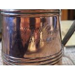 A lidded copper tankard, height 6½” including ebony knob, the body engraved “Capt G H W Bayley,