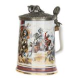 A Royal Doulton painted porcelain tankard “The Battle of Waterloo”, with 4 vignettes of leading