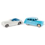 2 Dinky Toys. Armstrong Siddeley Coupe (38e). Light grey body, deep blue seats and black wheels.
