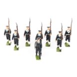 Britains Royal Navy from set No.2080. 8 figures- Officer with drawn sword and 7 ratings with