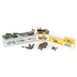 14 Dinky/French Dinky Military. Antar Tank Transporter (660), 25pdr Field Gun (686), Berliet Missile