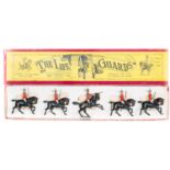 Britains The Life Guards No.1. 5 mounted, Officer on prancing horse and 4 Guardsmen, all with swords