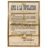 An interesting 1914 printed public notice, in French, to the people of the Belgian town of Mons,