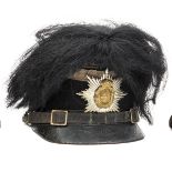 A Saxony Jager NCO’s felt shako, with bi-metal plate, silver lace around the top of the skull, black