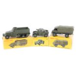 3 French Dinky Toys Army Vehicles. ‘AML’ Panhard Armoured Car (814), ‘Unimog’ Mercedes-Benz