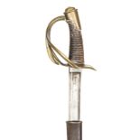 A continental cavalry trooper’s sword, curved fullered blade 36”, with narrow back fuller to