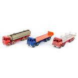 3 Dinky Toys Foden 8-wheel lorries. All the later FG type. A tanker in red with red wheels and