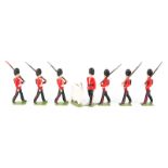 Britains Royal Welch Fusiliers from set No.74. 7 figures, Officer with sword, plus 6 Fusiliers