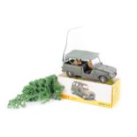 French Dinky Renault 4 Sinpar 4x4 field car (600). In olive green with plastic roof, two figures,