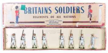 Britains US Sailors ‘White Jackets’ from set 1253. 8 examples in white with pale green belts and