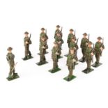 Britains British Infantry from set No.158. 13 pieces including Officer with baton, and 12 soldiers
