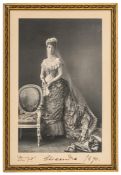 A studio photograph of Princess Alexandra, signed in lower margin “Dec 1st Alexandra 1890”, framed