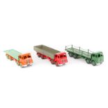 3 Dinky Toys Foden 8-wheel lorries. All the later FG type. A wagon in red with red wheels and grey