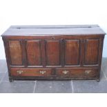 An 18th Century panelled oak mule chest. L158cm