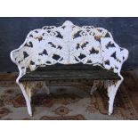 A cast iron fern and blackberry design bench with wooden slats in the manner of Coalbrookdale.