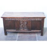 An 18th Century oak coffer. L134cm