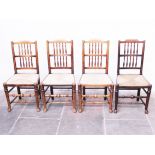 A set of four Lancashire rush seat spindle back ash chairs