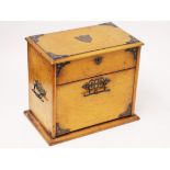 A Victorian light oak fold out stationary box with Aesthetic style metal mounts. W32cm D20cm H28cm