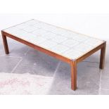 A Danish Rosewood green tiled top coffee table circa 1970. L147cm D66cm H42cm