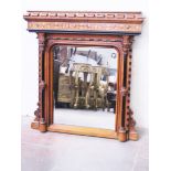 A Victorian Arts & Crafts Reformed Gothic oak, ebonised and marquetry inlaid over mantel mirror in