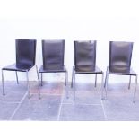 A set of four Italian Efezeta leather and chrome stacking chairs. H84cm